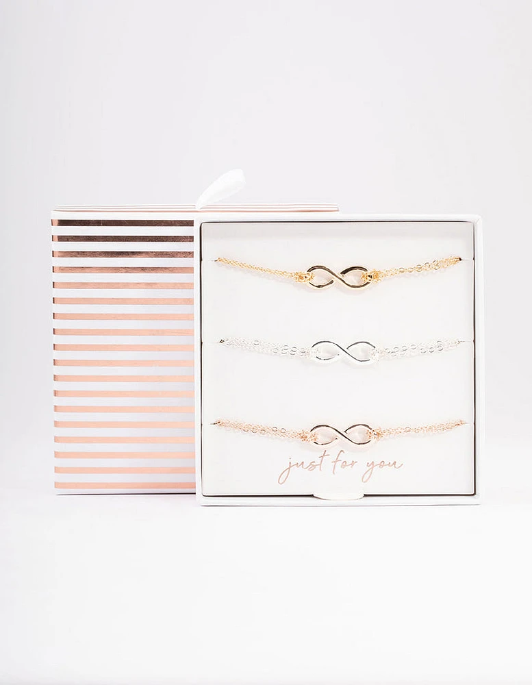 Mixed Metal Polished Infinity Bracelet 3-Pack