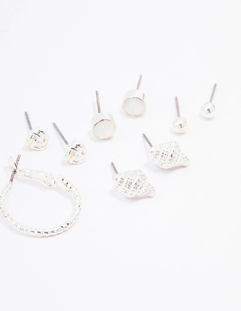 Silver Shell Pearl Stud Earring 8-Pack