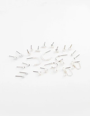 Silver Pearl Mixed Stud & Hoop Earring 12-Pack