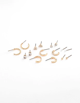 Gold Diamante Baguette Earring 8-Pack