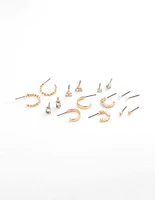 Gold Diamante Baguette Earring 8-Pack