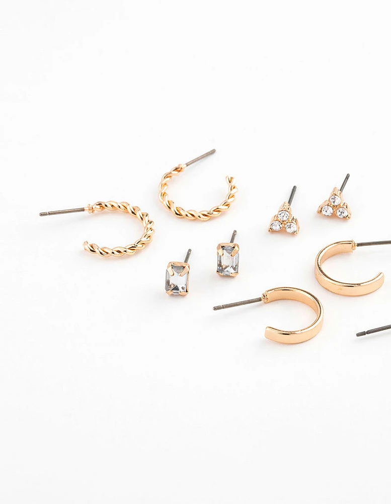 Gold Diamante Baguette Earring 8-Pack