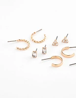 Gold Diamante Baguette Earring 8-Pack