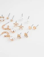 Gold Flower Pearl Earring 8-Pack