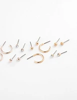 Mixed Metal Sandblast Stud & Hoop Earring 12-Pack