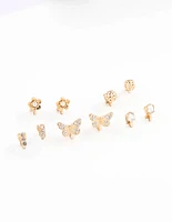 Gold Diamante Butterfly Diamante Clip On Earring 8-Pack