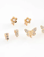 Gold Diamante Butterfly Diamante Clip On Earring 8-Pack