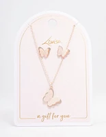 Rose Gold Sandblast Butterfly Jewellery Set