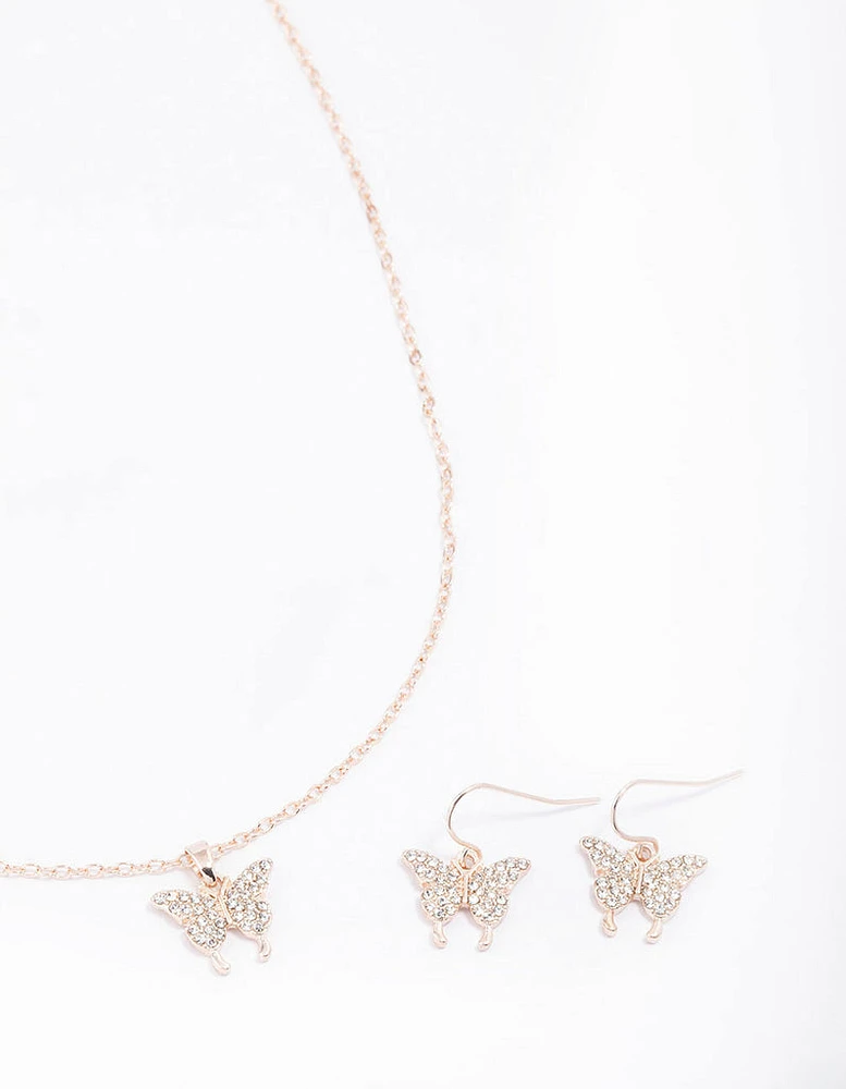 Rose Gold Pave Butterfly Jewellery Set