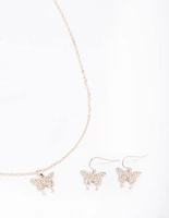 Rose Gold Pave Butterfly Jewellery Set