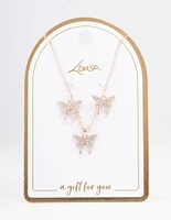 Rose Gold Pave Butterfly Jewellery Set