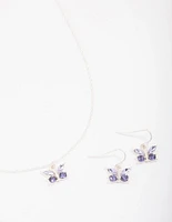 Silver Diamante Butterfly Jewellery Set