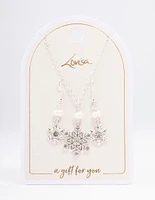 Silver Diamante & Pearl Snowflake Jewellery Set