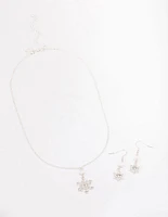 Silver Diamante & Pearl Snowflake Jewellery Set