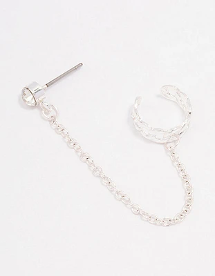 Silver Chain Link Cuff & Diamante Chain Drop Earrings