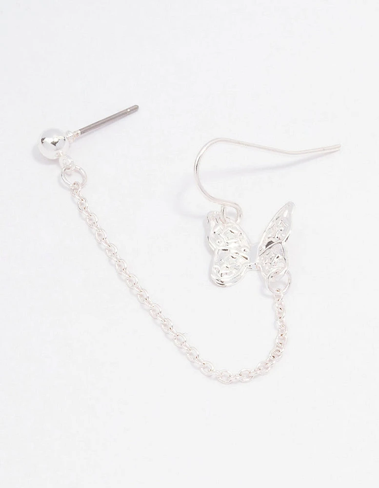 Silver Butterfly Chain Drop Earrings