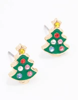 Gold Christmas Tree Stud Earrings