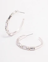 Silver Baguette Medium Hoop Earrings