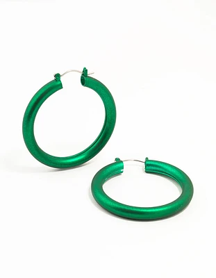 Green Silver Pearlised Hoop Earrings