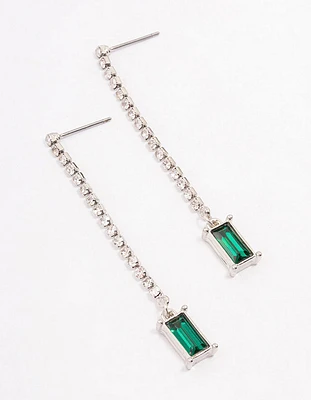 Rhodium Cup Chain Radiant Drop Earrings