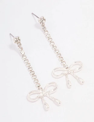 Silver Cup Chain Crystal Bow Drop Earrings