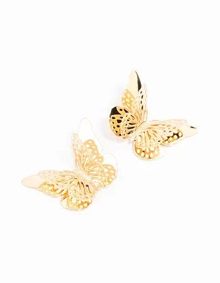 Gold Multi Layered Butterfly Stud Earrings