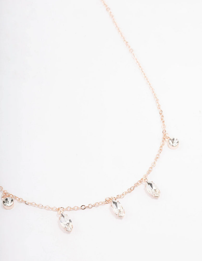 Rose Gold Marquise Station Drop Necklace