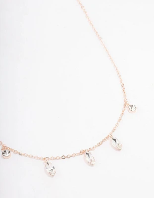 Rose Gold Marquise Station Drop Necklace