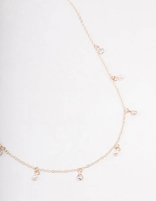 Rose Gold Diamante & Pearl Drop Station Necklace