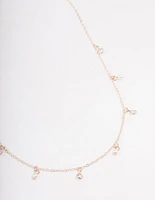 Rose Gold Diamante & Pearl Drop Station Necklace