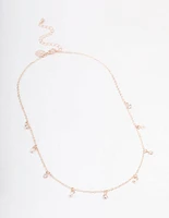 Rose Gold Diamante & Pearl Drop Station Necklace