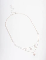 Silver Filigree Flower & Pearl Layer Necklace