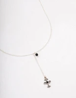 Antique Silver Drop Chain Cross Necklace