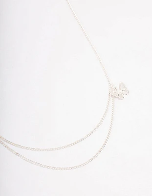 Silver Double Chain Butterfly Necklace