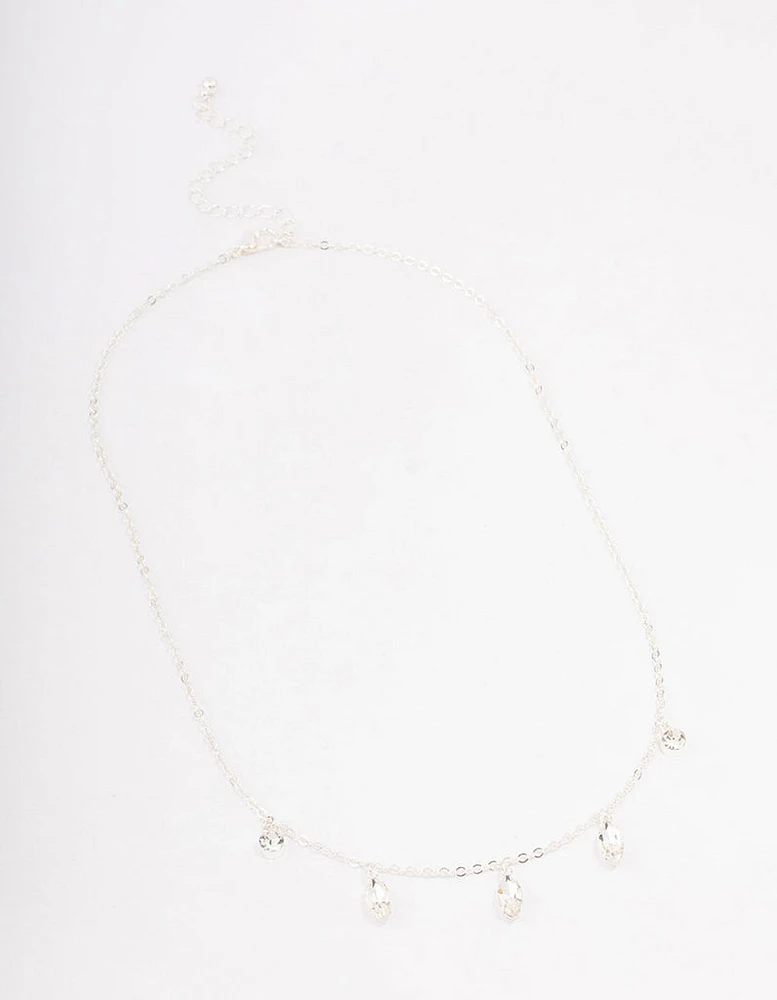 Silver Marquise Station Drop Necklace