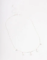 Silver Marquise Station Drop Necklace