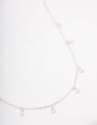 Silver Diamante & Pearl Drop Station Necklace