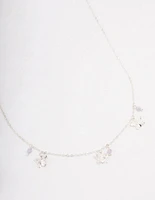 Silver Butterfly Beaded Droplet Necklace