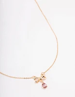 Pink Diamante Drop Bow Necklace