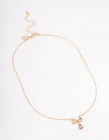 Pink Diamante Drop Bow Necklace