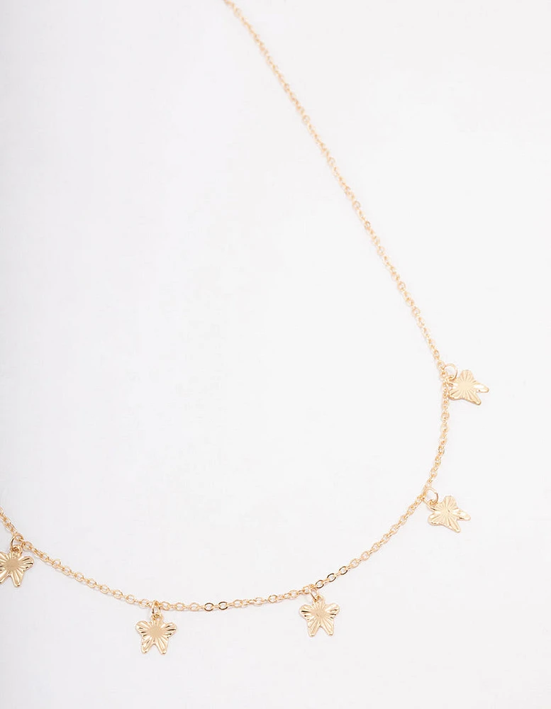 Gold Textured Butterfly Droplet Necklace