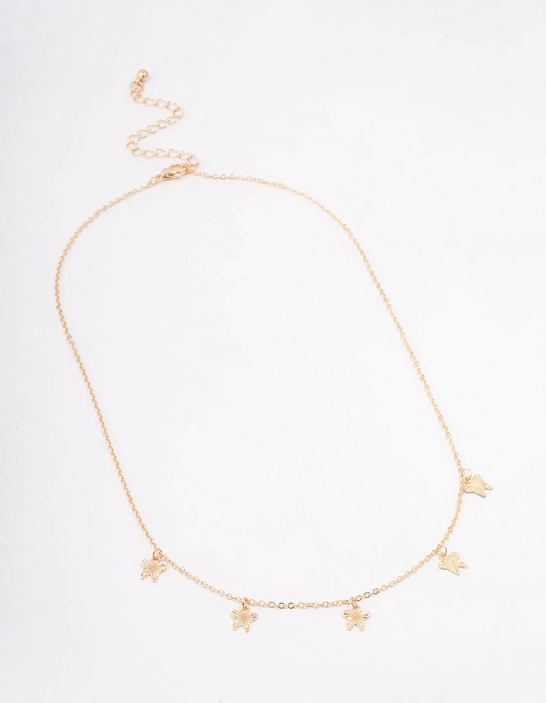 Gold Textured Butterfly Droplet Necklace