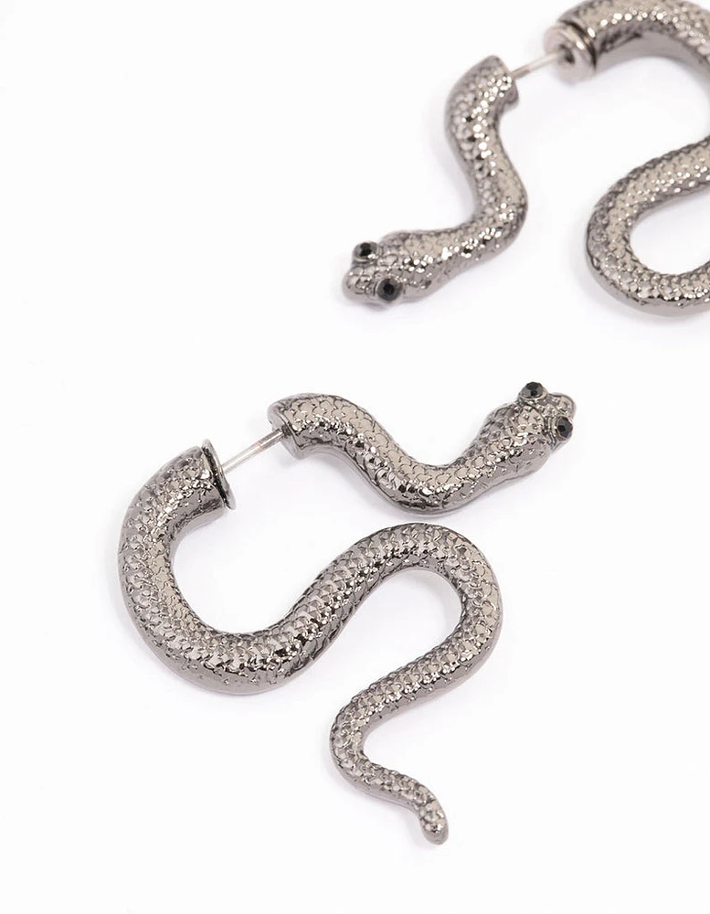 Gunmetal Slithering Snake Drop Earrings