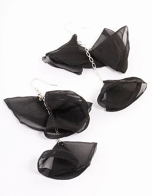 Black Ribbon Twirl Drop Earrings