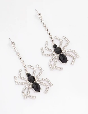 Rhodium Bling Spider Drop Earrings