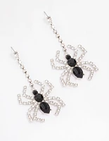 Rhodium Bling Spider Drop Earrings