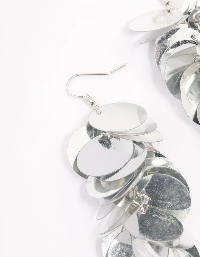 Rhodium Round Sequined Drop Earrings