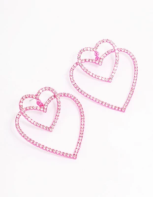 Pink Double Heart Drop Earrings