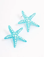 Blue Pearly Starfish Stud Earrings