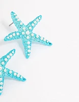 Blue Pearly Starfish Stud Earrings